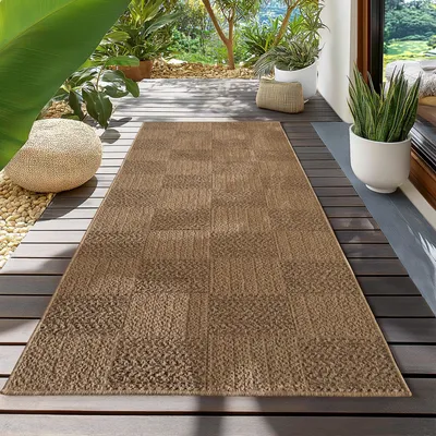 Produktbild von Teppium In- & Outdoor Teppich Wetterfest im natürlichen Jute-Look, ideal für Wohnzimmer, Küche, Terrasse & Balkon, Grösse: 80x250 cm
