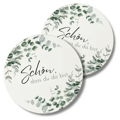 Produktbild von 40x Bierdeckel Schön dass du da bist - Runde Untersetzer beidseitig Bedruckt ideal als Tischdeko für Hochzeit, Geburtstag & Taufe