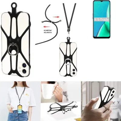 Produktbild von K-S-Trade 3in1 Handykette Handyband Handykordel Halsband Smartphone-Ring Handy-Ring kompatibel mit Oppo A5 2020 Fingerhalterung Handyring