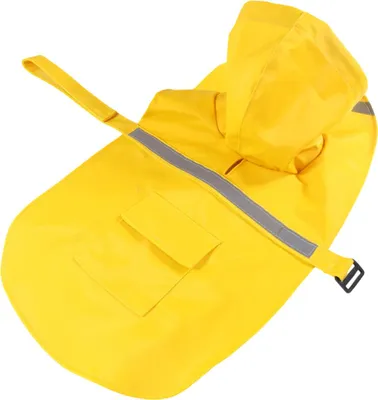 Produktbild von Regenponcho-Jacke, wasserdicht, für große Hunde, mit reflektierender Streifenkapuze, Gelb, XL