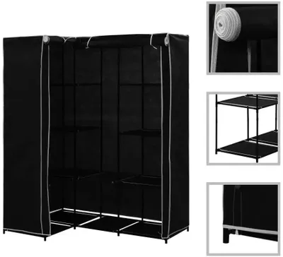 Image de Armoire de rangement - Armoire d'angle - Structure métallique - Tissu non tissé - Fermeture à glissière - XXL 129 × 87 cm - Noir