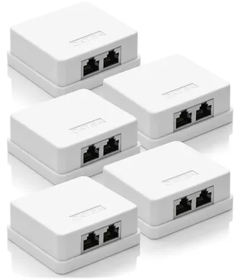 Produktbild von deleyCON CAT 6a Netzwerkdose 2x RJ45 Buchse FTP 10 Gbit, 5 Stück - Weiß