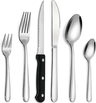 Productafbeelding van Ibenzoa® bestekset, 72-delig, van roestvrij staal voor 12 personen – bestaande uit 12 vorken, 12 messen, 12 lepels, 12 theelepels en 12 steakmessen, nikkelvrij