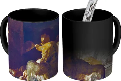 Obrázok produktu pre MuchoWow® Magický hrnček Magický hrnček Magický Abrahám a anjeli - Rembrandt van Rijn 350 ml hrnček na zmenu farby nápad na darček - magický hrnček - fotohrnček - keramické hrnčeky - obrázky - hrnček na kávu -