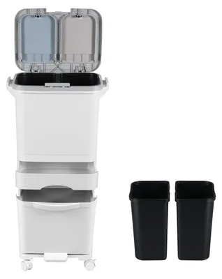 Immagine prodotto di Izrielar bidone per rifiuti cucina sistema di separazione a 3 vie secco e umido bidone a pedale 42L sistema di separazione dei rifiuti bidone per rifiuti