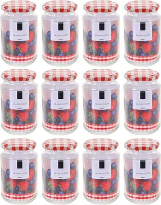 Obrázok produktu pre Sada 12 konzervovacích pohárov s kockovaným viečkom – 370 ml – ideálne na uchovávanie džemu
