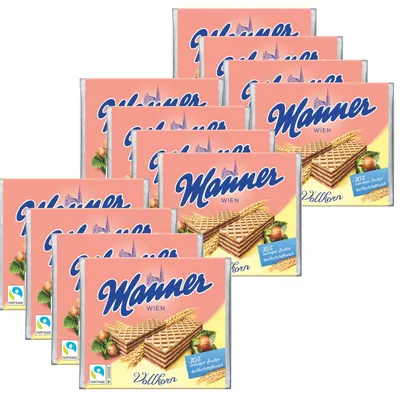 Produktbild von Manner knusprige Vollkorn Waffeln mit Halsenusscreme 75g 12er Pack