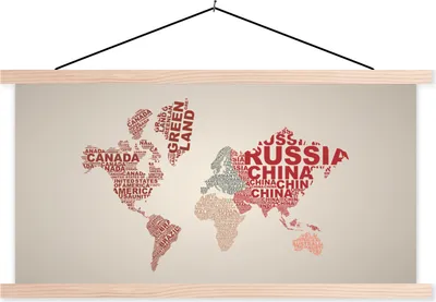Produktbild von MuchoWow® Textilposter Weltkarte - Buchstaben - Regenbogen 120x60 cm mit holzfarbenen Rahmen - Klemmleiste