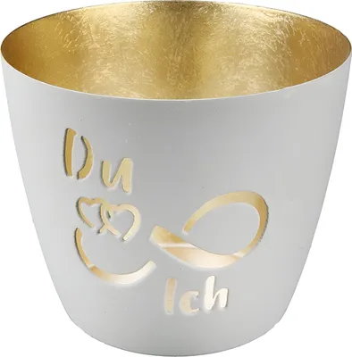 Produktbild von Gilde Metall Windlicht Du & Ich in grau - Teelichthalter Deko Wohndeko Motiv - für Drinnen & Draußen (überdacht)