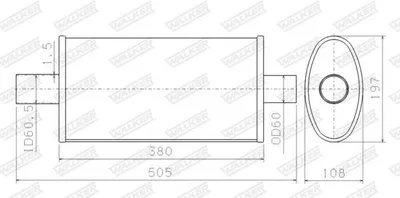 Produktbild von WALKER 09739 Universal-Mittelschalldämpfer L:380mm Einlass-Ø60,5 Auslass-Ø60 Oval