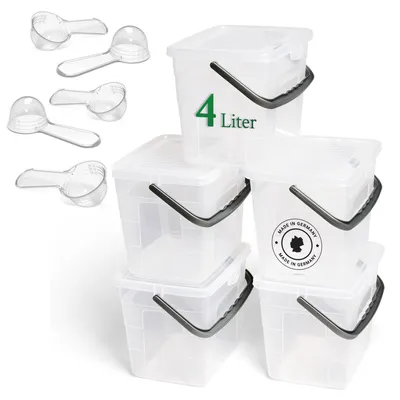Produktbild von Novaliv 5x Waschmittelbox mit Deckel 4 Liter Transparent und Dosierlöffel 23,5 x 18 x 18,5 cm Waschpulver Aufbewahrungsbox mit Henkel Waschmittel Aufbewahrung Waschmittelbehälter Waschpulverbehälter
