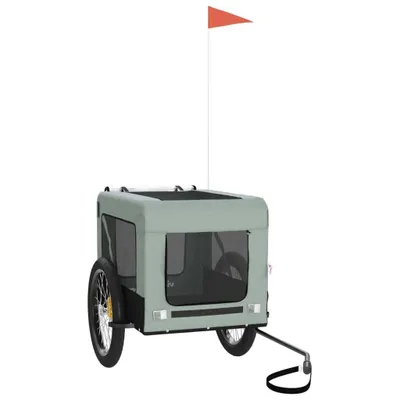 Image de vidaXL Remorque pour vélo Chiens Gris et noir Tissu Oxford & fer