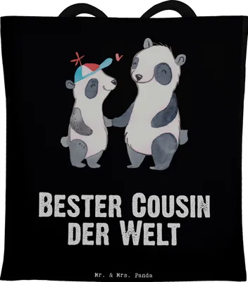 Produktbild von Mr. & Mrs. Panda Schultasche Panda Bester Cousin der Welt - Schwarz - Geschenk, Tragetasche, Tote Bag, Cousine, Familie, Vetter, Sohn von Tante, Jutebeutel, Geschenkidee