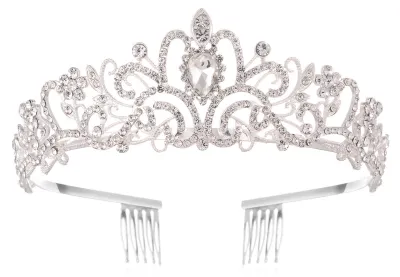 Produktbild von Prinzessinnen-Haarkrone mit Blumen und Strasssteinen, Vintage-Stil, glänzende Brautkrone, Hochzeitstiara