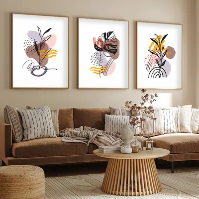 Produktbild von Wallity, Huhu227 - 30 x 40, Dekorativ gerahmtes MDF-Gemälde (3 Stück), Mehrfarbig, 100 % MDF, 30 x 40 cm