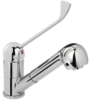 Produktbild von Edelstahl-Küchenarmatur mit ausziehbarer Handbrause und einer Höhe von 230 mm