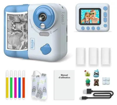 Image de 1001Jouets Appareil Photo Enfant - 48MP, Impression Instantanée, Écran 2,4", Filtres et Jeux - Bleu