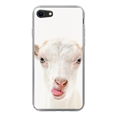 Produktbild von MuchoWow® Handyhülle Schutzhülle Hülle für iPhone 8 Ziege - Porträt - Junge - Mädchen - Kinder - Weiß Silikon Softcase Handy Hülle - Schutzhaube