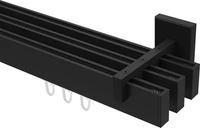 Produktbild von Interdeco Innenlaufstange / Gardinenstange mit Innenlauf Schwarz, Typ Smartline Paxo (Kappe), 14x35 mm 3-läufig, 400 cm