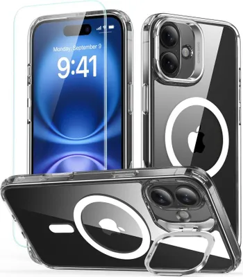 Immagine prodotto di Esr Classic Hybrid Kickstand Halolock Magsafe e vetro temperato Iphone 16 Clear