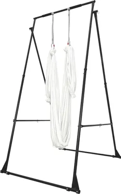 Produktbild von SucceBuy Aerial Yogarahmen Schaukelständer mit 6 m langer Yoga-Hängematte, bis zu 200 kg Belastbarkeit, stabiler dreieckiger Struktur, EVA-Schaumgriff sowie 4-stufiger horizontaler und 6-stufiger vertikaler Anpassung