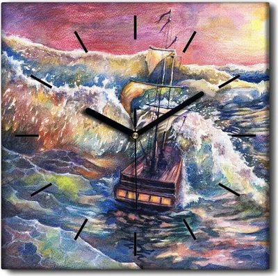Produktbild von Coloray Uhr auf Leinwand 30x30 cm Wand Uhr Dekoration Wohnzimmer Segeltuch schwarze Hände -Schiffswellenwellenhimmel