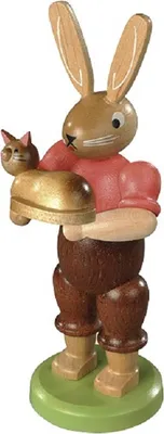 Produktbild von Osterfigur Hase mit Katze farbig lassiert klein Höhe 11cm NEU