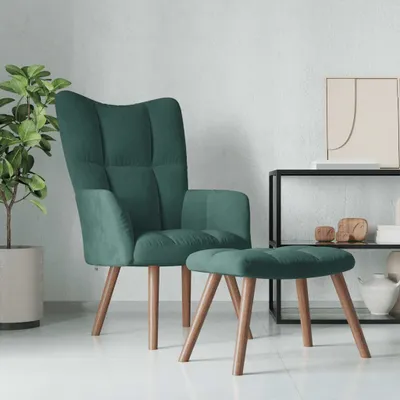 Produktbild von vidaXL Relaxsessel mit Hocker Dunkelgrün Samt