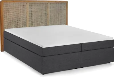 Produktbild von SIT Möbel Boxspringbett 180 x 200 cm | inkl. Matratzen H3 und 4 cm Topper | Kopfteil Teak mit Rattan-Geflecht natur | Bezug Stoff dunkelgrau | B 200 x T 204 x H 120 cm | 18006-01 | Serie THIS & THAT