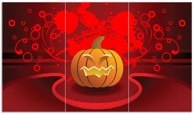 Produktbild von Wallario Herdabdeckplatte aus Glas, Größe 90 x 52 cm 3-teilig, Motiv Geschnitzter Halloween-Kürbis im Comic Stil