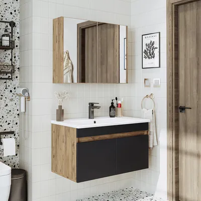 Produktbild von Roomart ATRIA-85 Badmöbel-Set 3-teilig 85 cm breit, Anthrazit-Eiche