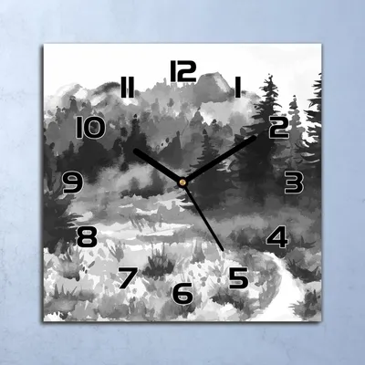 Produktbild von Wanduhr Echt-Glas-Küchenuhr Dunkel Aquarell Wald Quarz 30x30 Deko Bilder