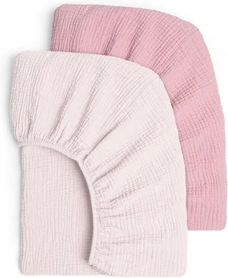 Produktbild von Famanu Set von 2 Musselin-Baumwoll Spannbettlaken für Baby- und Kinderbetten - 60 x 120 cm / 70 x 140 cm