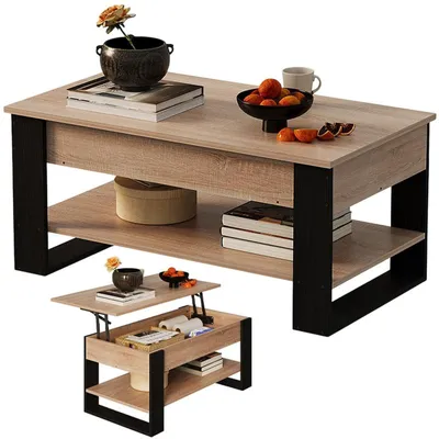 Produktbild von Holz-Couchtisch im Loft-Stil, ausziehbar und höhenverstellbar, 92 cm