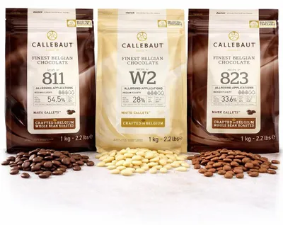 Produktbild von Callebaut 811,823,W2 Kuvertüre Callets Zartbitter-, Milch-, und weiße Schokolade - 3x1000g