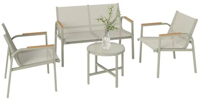 Produktbild von Outsunny Gartenmöbel Set Sitzgruppe mit 2er-Sofa 2 Sesseln Beistelltisch Grün
