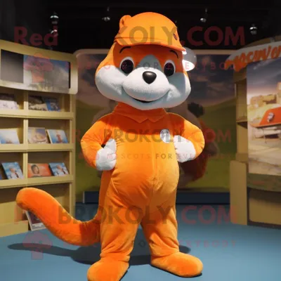 Produktbild von Orange REDBROKOLY Weasel Maskottchen Kostüm figur bekleidet mit Culottes und Mützen