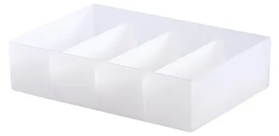 Image de Organisateur de tiroir en 4 compartiments avec séparateur amovible, empilable, en plastique translucide. Boîtes compartimentées pour bureau, grandes