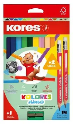 Produktbild von Kores Dreikant-Buntstifte JUMBO, 12 Stück, mit Anspitzer