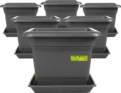 Produktbild von Eckige Pflanzkübel anthrazit 28x28cm mit Untersetzer wetterfest 6er-Set