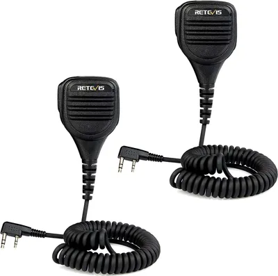 Image de Retevis Microphone pour haut-parleur radio, microphone d'épaule à 2 broches, compatible avec les radios RT24 RT27 RT28 RT618 Microphone pour haut-parleur radio