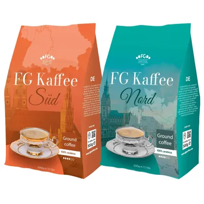 Produktbild von FG Kaffee Set NORD und SÜD Gemahlener Kaffee 100% Arabica 2x500g