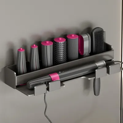 Produktbild von Wandhalterung Halter für Dyson Airwrap,Lockenstab Halterung Ohne Bohren,Haartrockner Wandhalterung,Zubehör Metallständer,mit Aufbewahrung