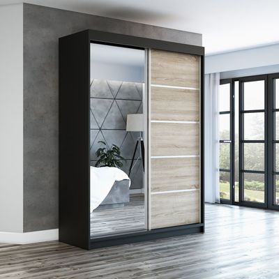 Schwebetürenschrank Kleiderschrank GAP 160 cm Schrank Garderobe Spiegel.Verschiedene Farben (Weiß, Schwarz, Somona). Möbel vom Hersteller!
