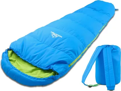 Produktbild von MOUNTREX® Kinderschlafsack - Tragbar wie ein Rucksack - Schlafsack für Kinder (175 x 70 x 45 cm) - Outdoor, Reise, Zelten, Camping – Mumienschlafsack Leicht & Kompakt - 100% Baumwolle Innenfutter - (Blau/Grün)