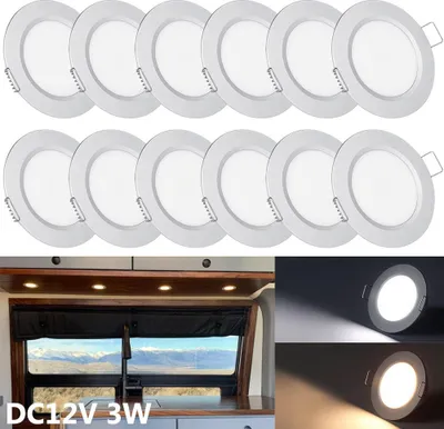 Produktbild von 12x 3W 15LEDs Dimmbar Strahler Einbaustrahler Wohnmobil, DC12V Silber Flach LED Decken Spots Deckenspots für RV Boot Wohnwagen Schrank, Warmes Weiß
