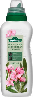 Produktbild von Dehner Oleander- und Mediterrandünger, hochwertiger Flüssigdünger, Dünger für Mediterranpflanzen, organischer NPK-Dünger, mit Spurennährstoffen, 500 ml, für ca. 75 l