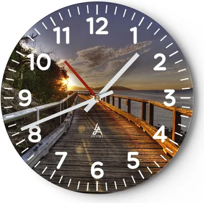 Produktbild von Wanduhr - Rund - Glasuhr - Fußgängerbrücke Himmel Wasser - 30x30cm - Schleichendes Uhrwerk - Lautlos - zum Aufhängen bereit - Dekoration Modern - Wanddekoration aus Glas - C4AR30x30-0125