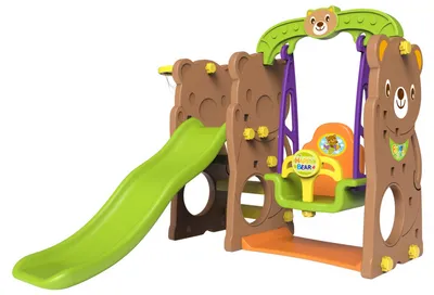 Image de Portique de balançoire pour petits enfants 3 en 1 ourson Combinaison de toboggan Balançoire bébé