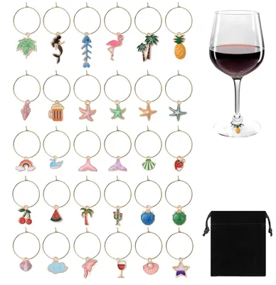Weinglasanhänger 30er Set mit Strandmotiven, 4,3–5,4 cm